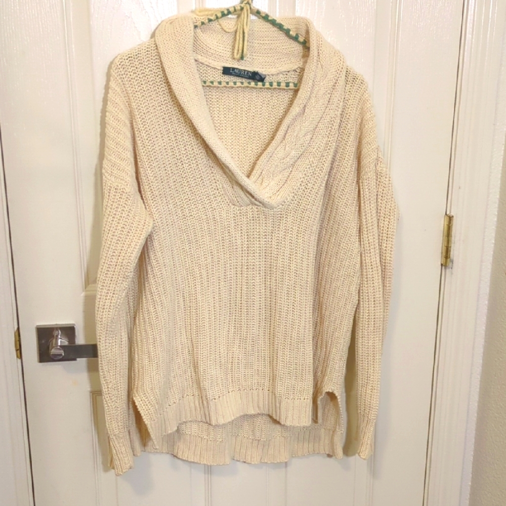 ✅Ralph Lauren Cream Cowl Neck Sweater medium Minimalist Staple
